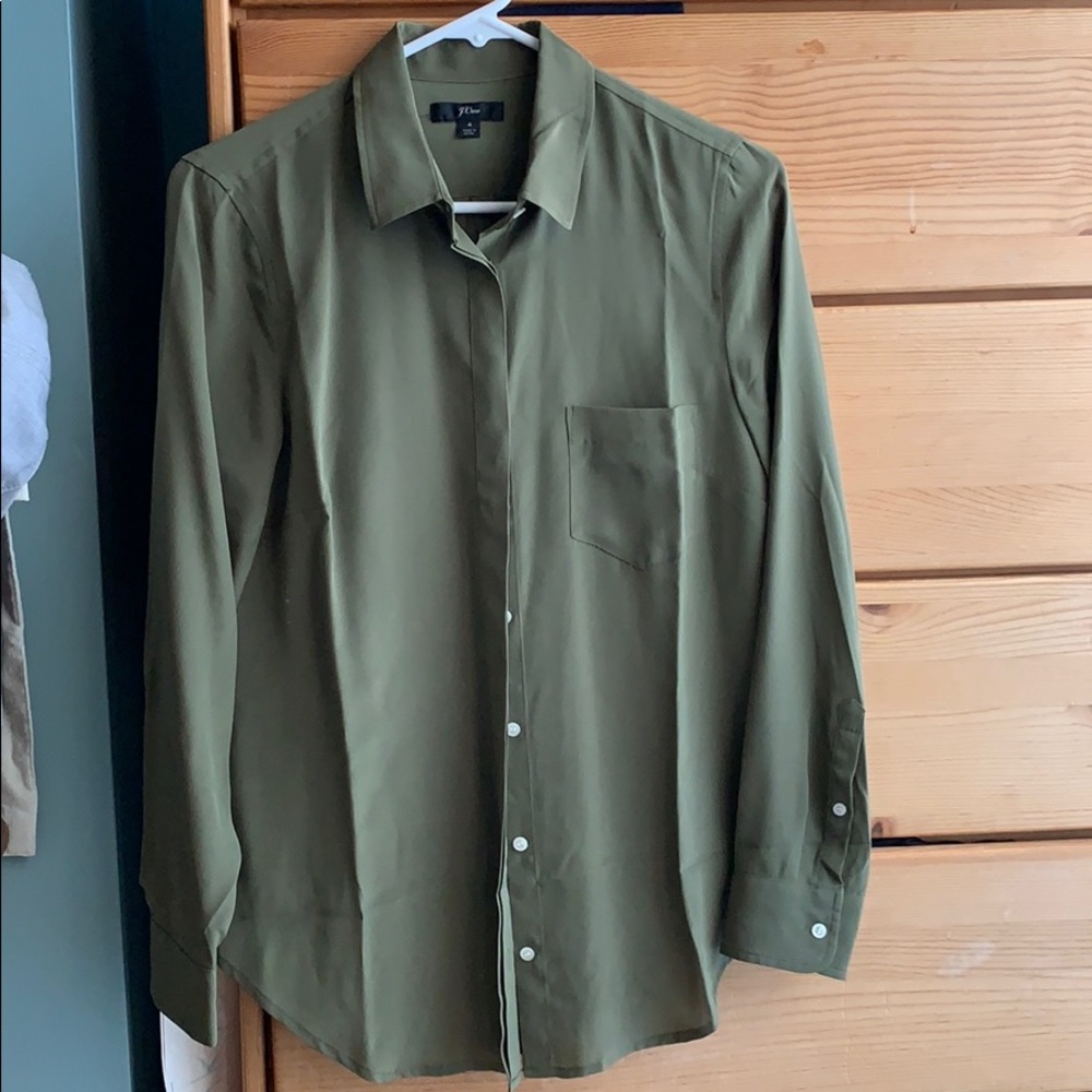 J. Crew silk button up olive green size 4 NWOT